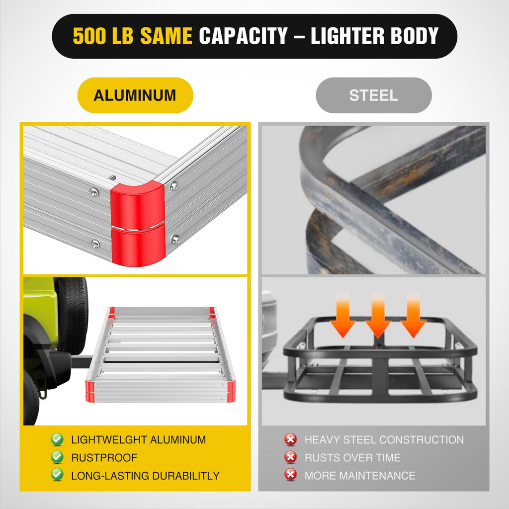 Aluminum Hitch Cargo Carrier 60" x 22" x 3.25" 500 lbs Cargo Basket for 2" Receiver E167016