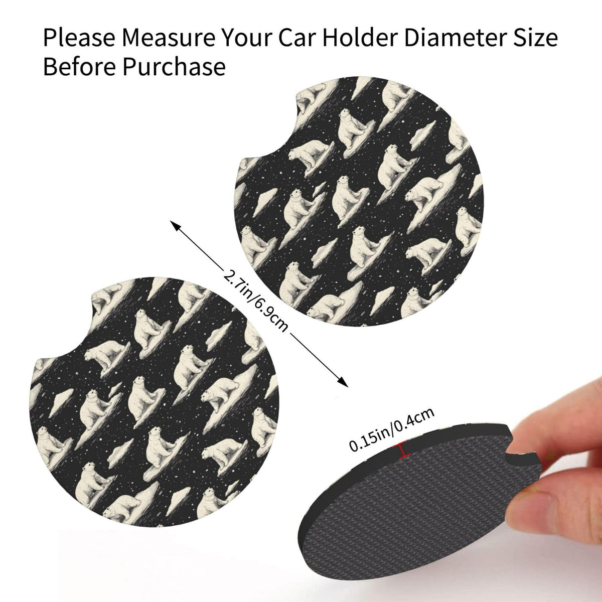 White Bear Print Car Cup Coasters Set of 2 M779167