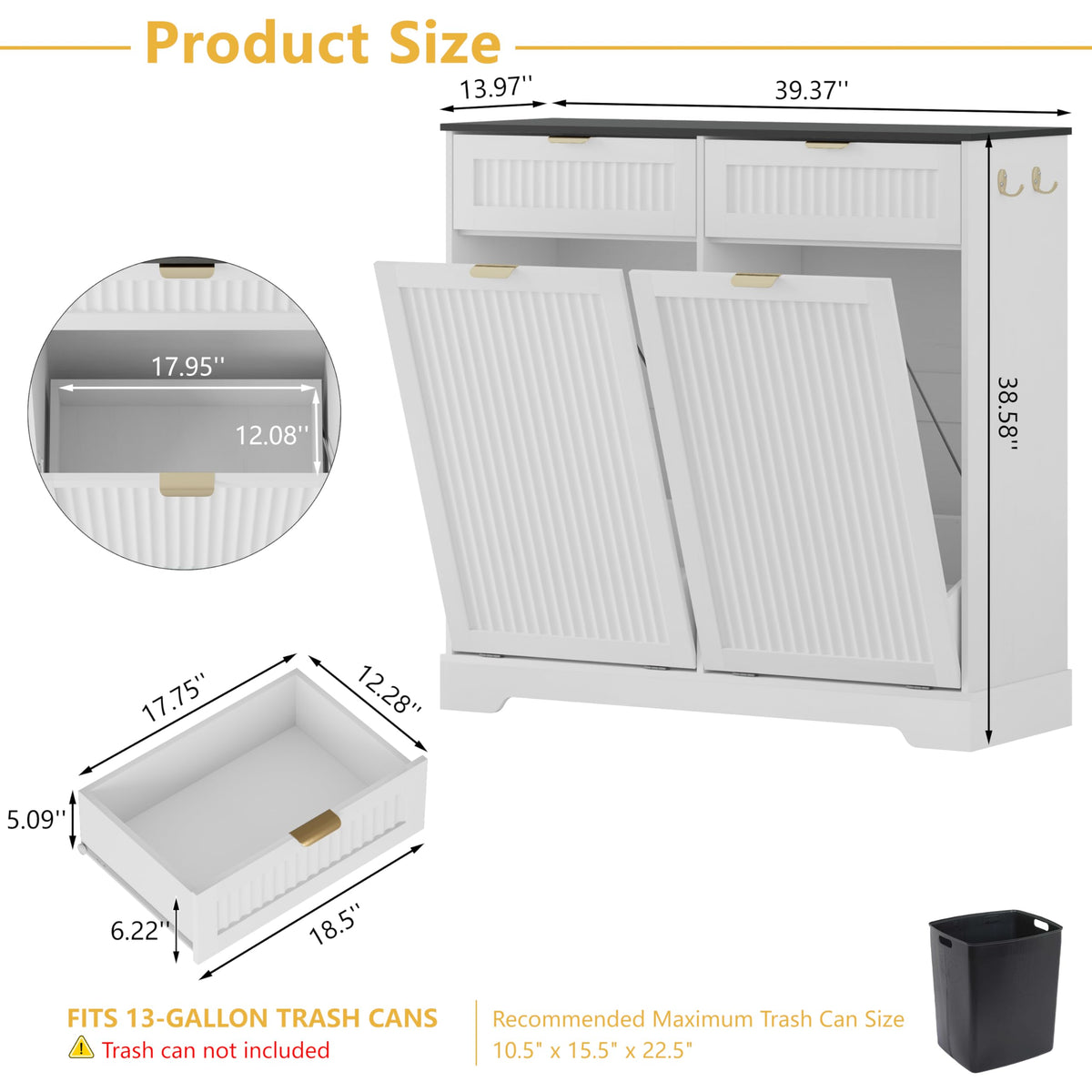 13 Gallon Tilt Out Trash Can Cabinet with Drawer L11014