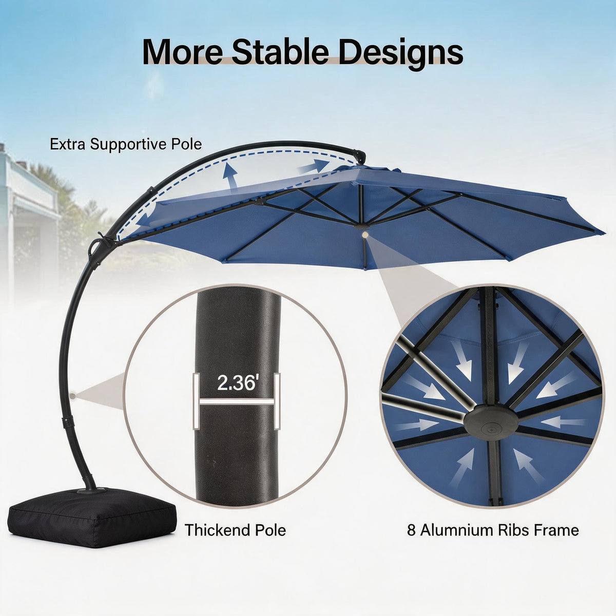12FT Curvy Cantilever Patio Umbrella with Base O74597