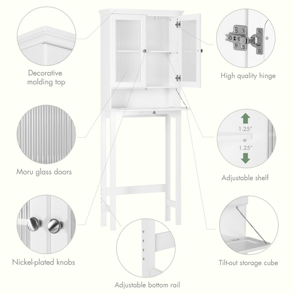 Over the Toilet Storage Cabinet with Glass Doors, White I1476