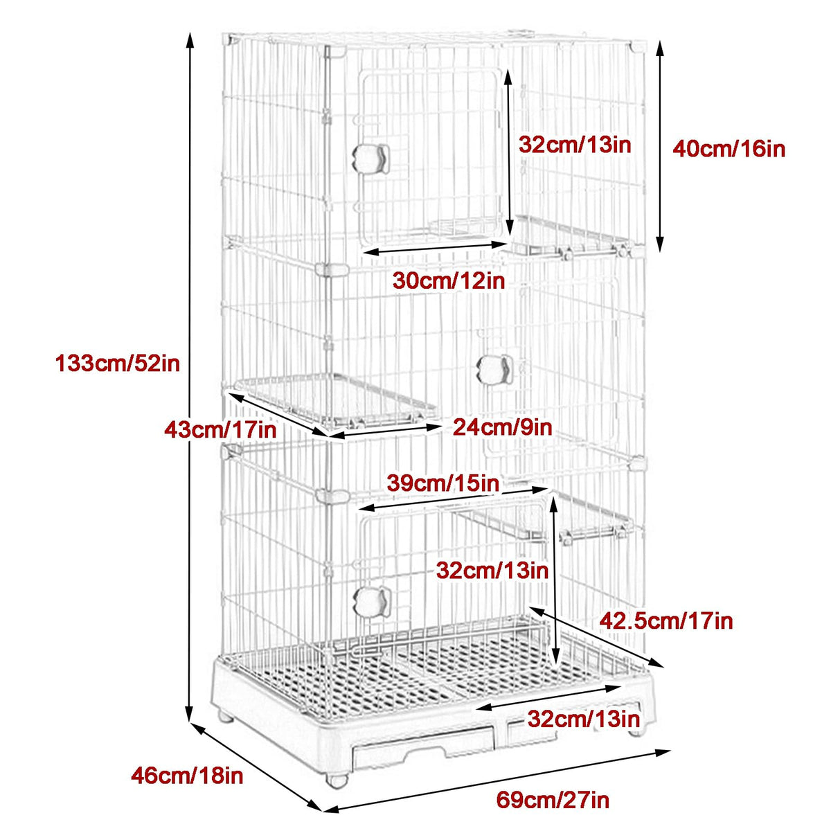 Detachable Metal Wire Cat Enclosure with Litter Box M11265