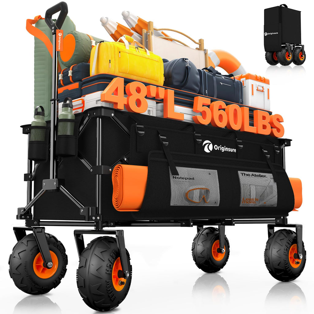 Foldable Beach Wagon with Big Balloon Wheels, 560lbs, Black G582