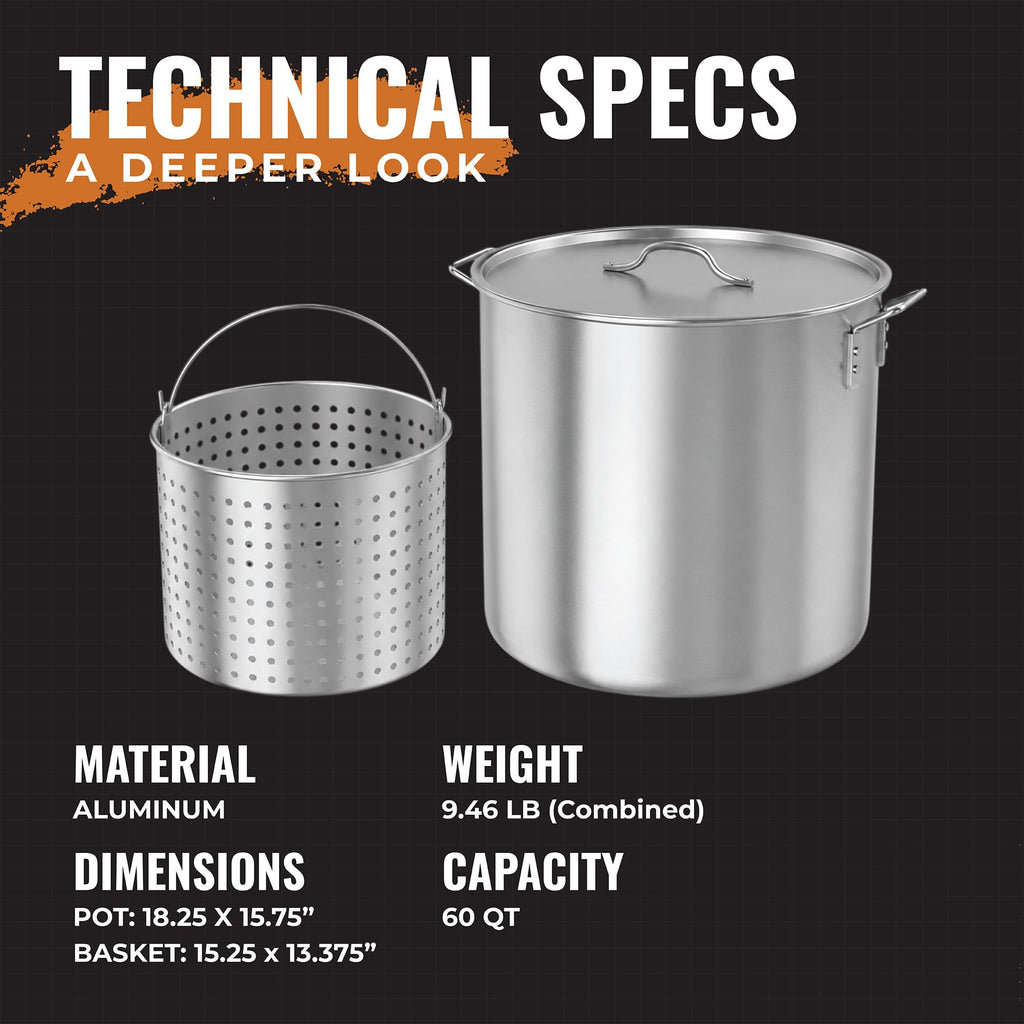 60Qt Aluminum Stock Pot with Strainer and Lid V32746