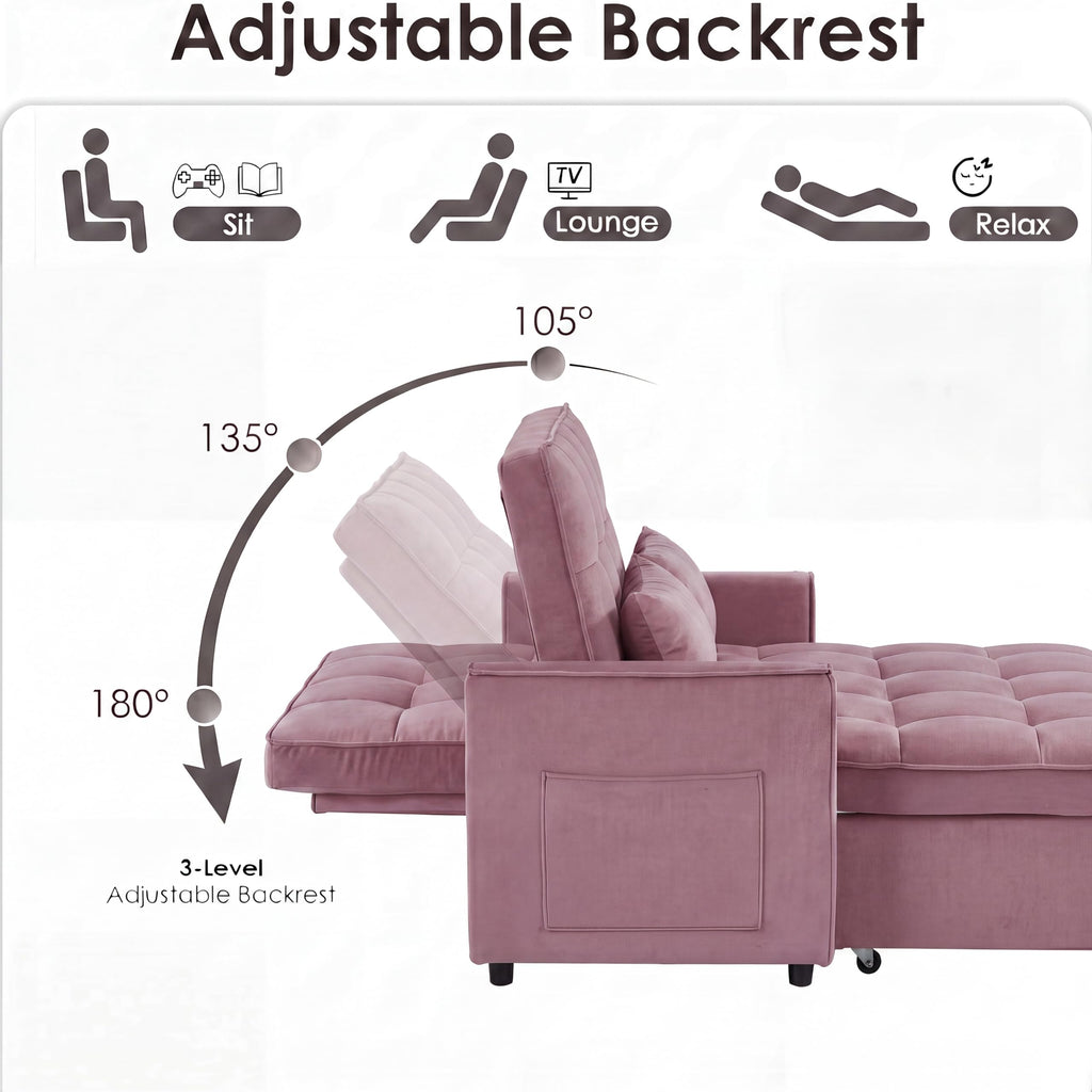 Pink Velvet Convertible Sleeper Sofa Bed Z4761