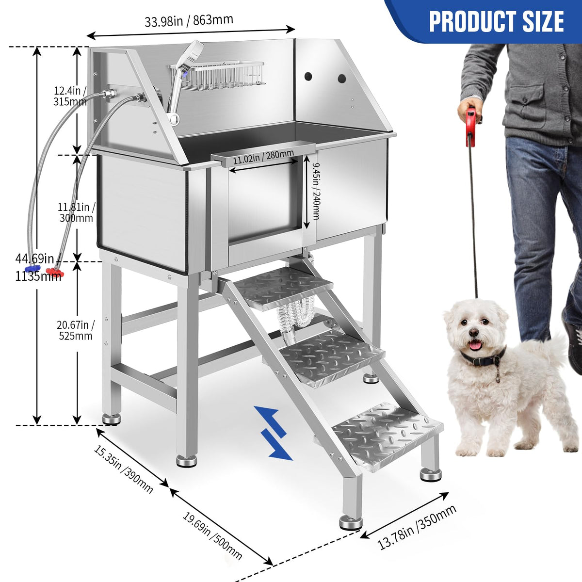Height Adjustable Stainless Steel Dog Grooming Tub T39071