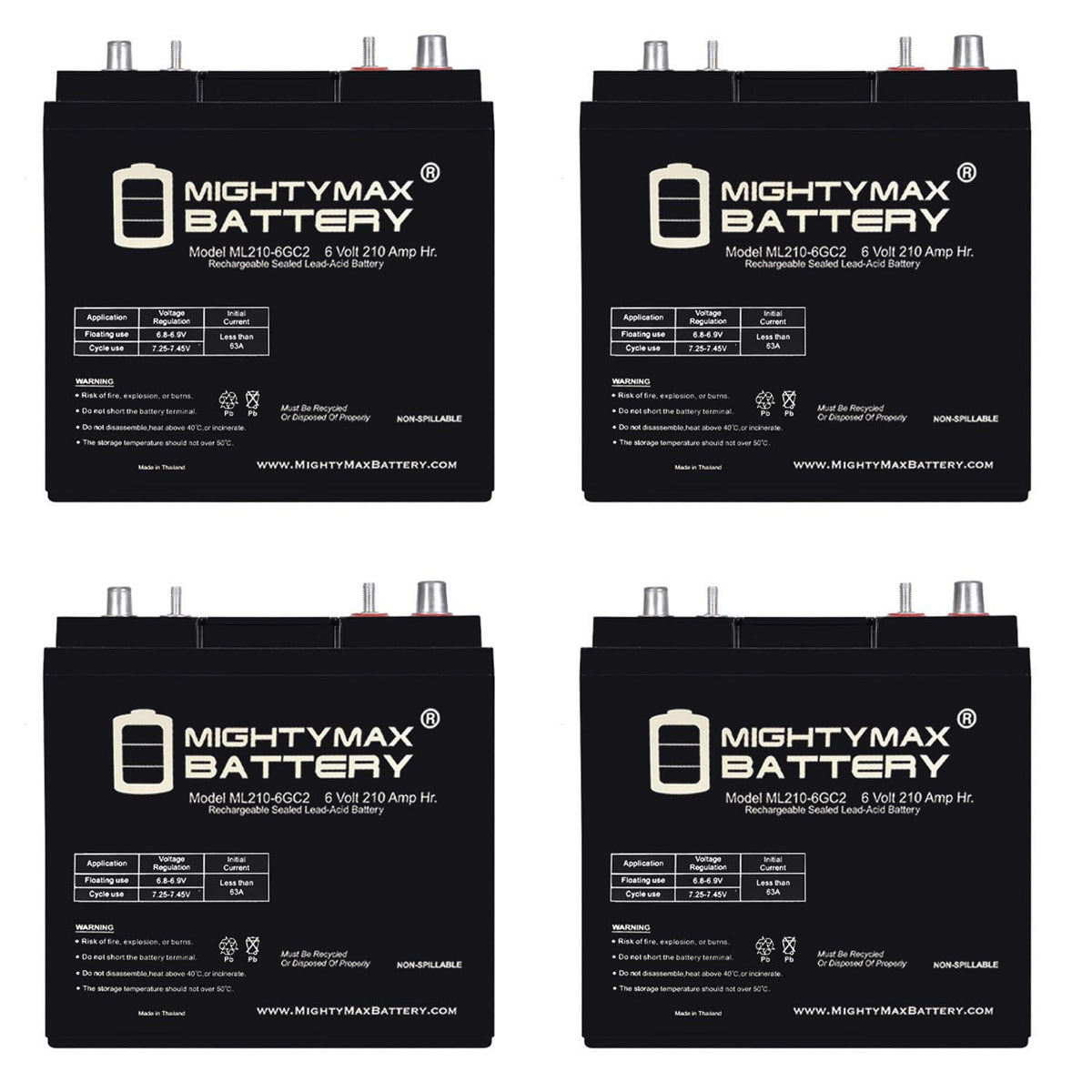 6V 210AH Dual Terminal SLA Replacement Battery 4 Pack D603072