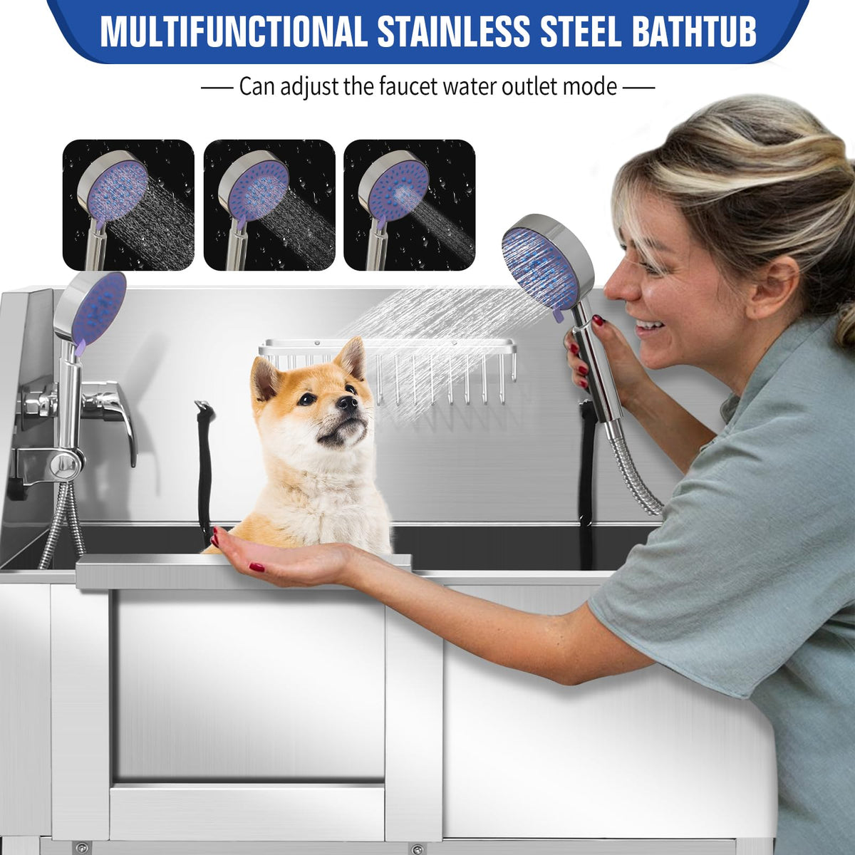 Height Adjustable Stainless Steel Dog Grooming Tub T39071