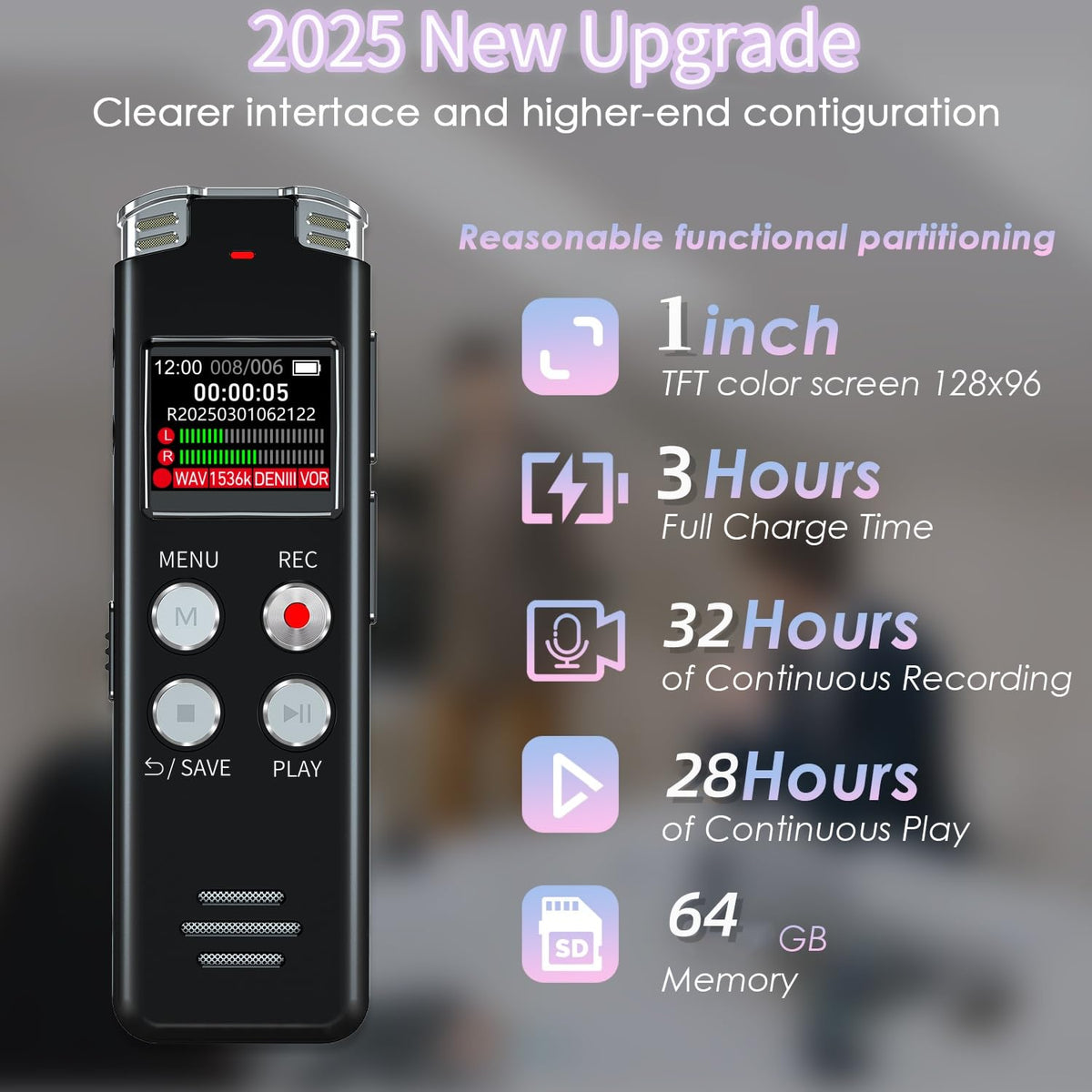 64GB Digital Voice Recorder with Playback K5347