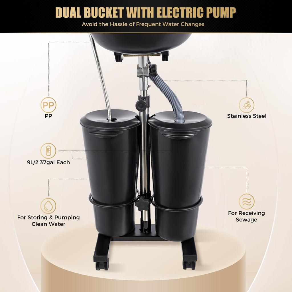 Portable Shampoo Bowl with Electric Pump and 2 Buckets W88920
