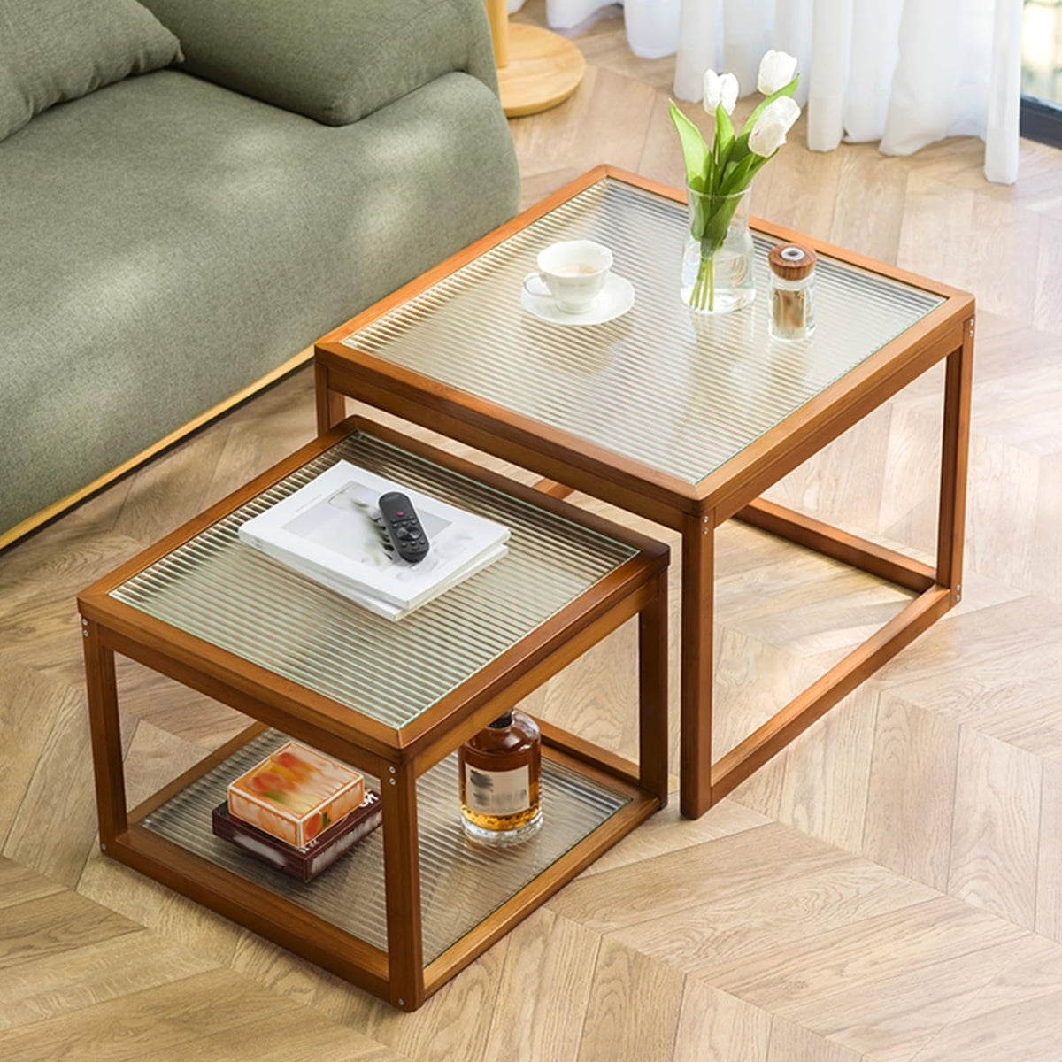 Square Coffee Table Set of Two, Natural Bamboo K360