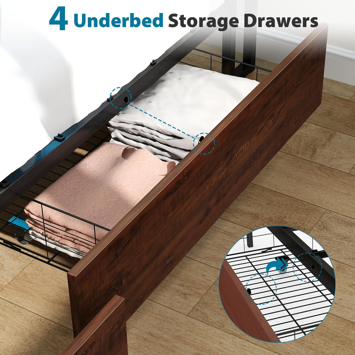 Queen Size Bed Frame with 4 Storage Drawers G671