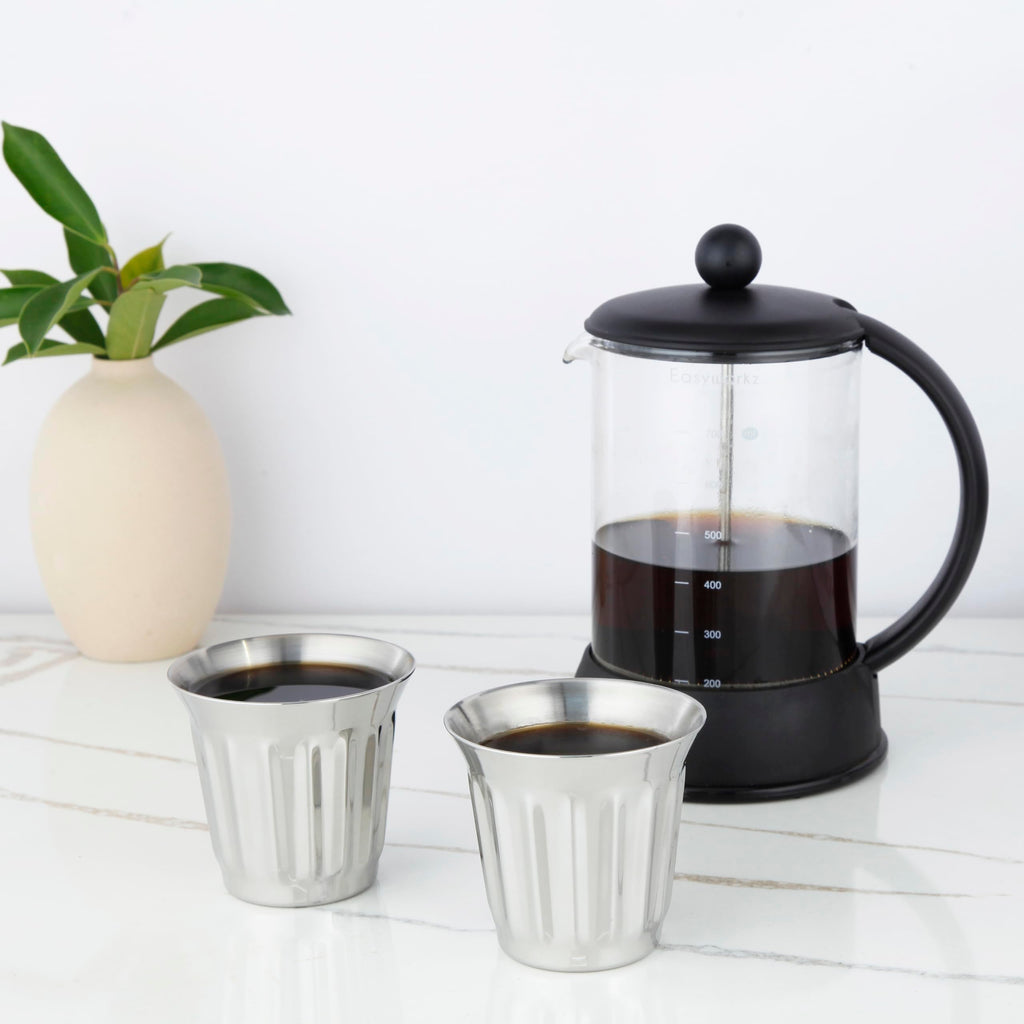 French Press 12 oz, Stainless Steel Espresso Cups 5 oz Set of 2 G805