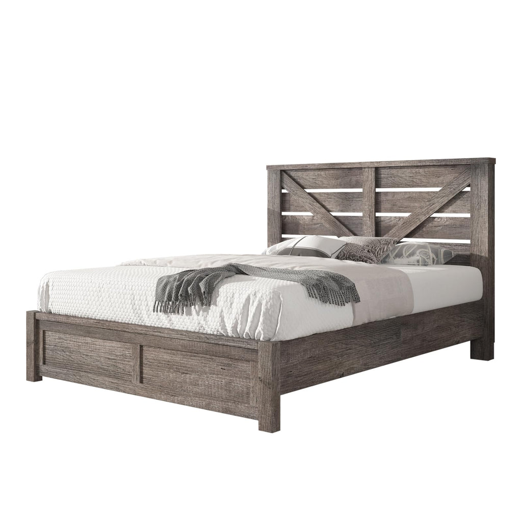 Gray Full Size Bed Frame with Barn Door Headboard U228