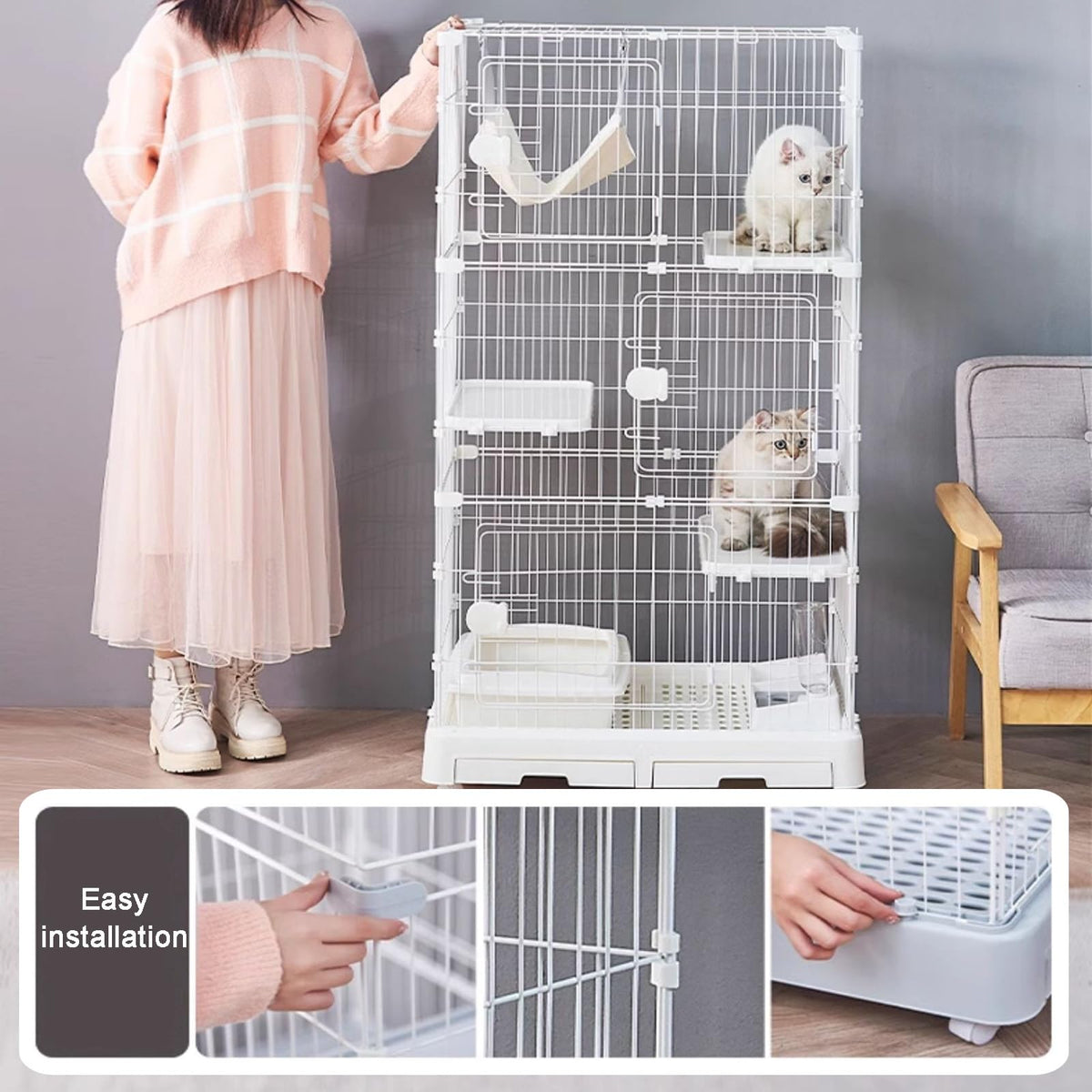 Detachable Metal Wire Cat Enclosure with Litter Box M11265