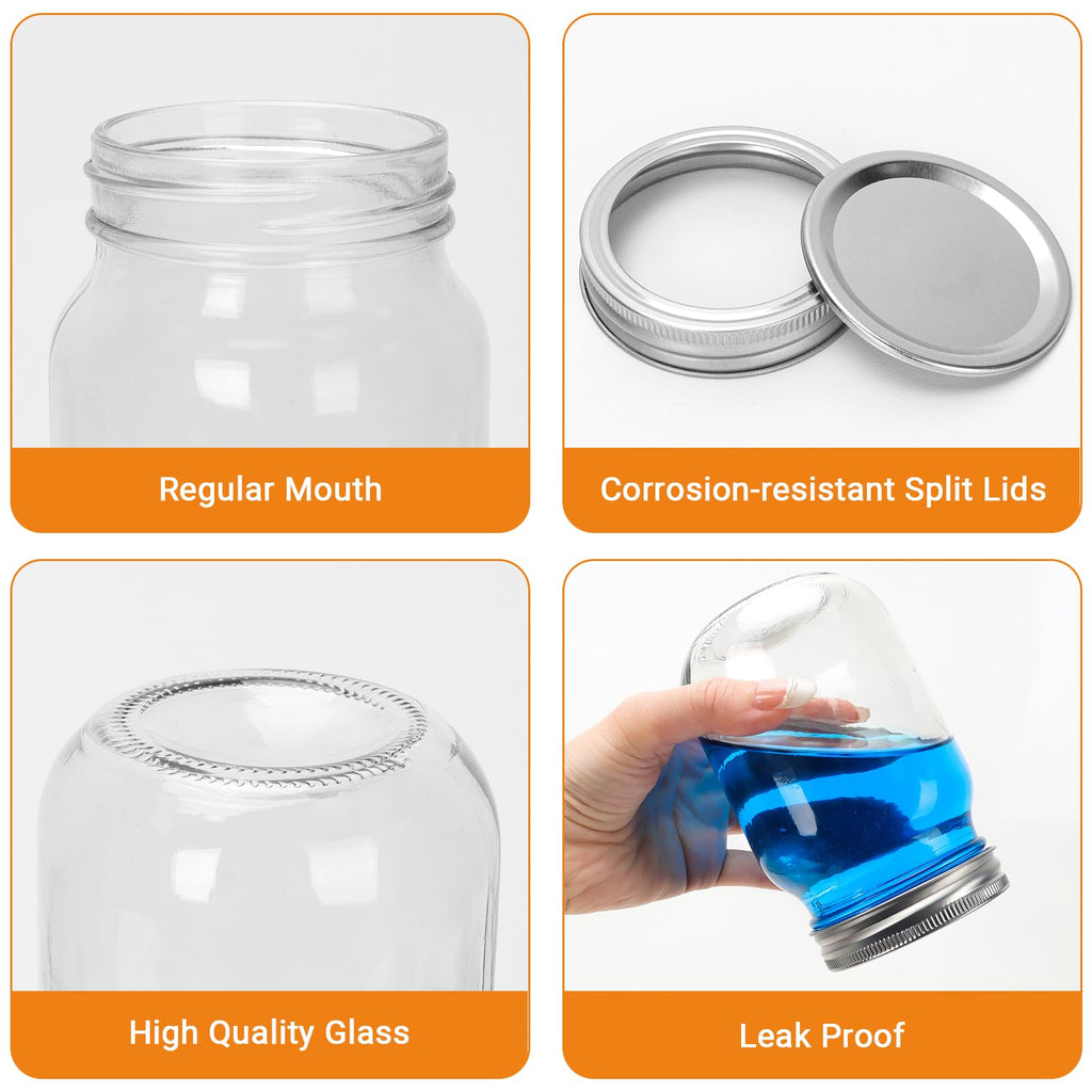 16 oz Clear Glass Mason Jars with Lids, 15 Pack F832