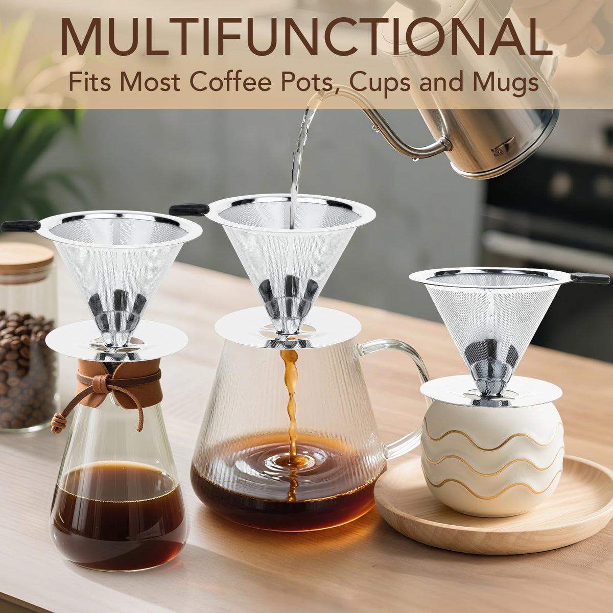 Pour Over Coffee Dripper with Reusable Stainless Steel Filter H54830