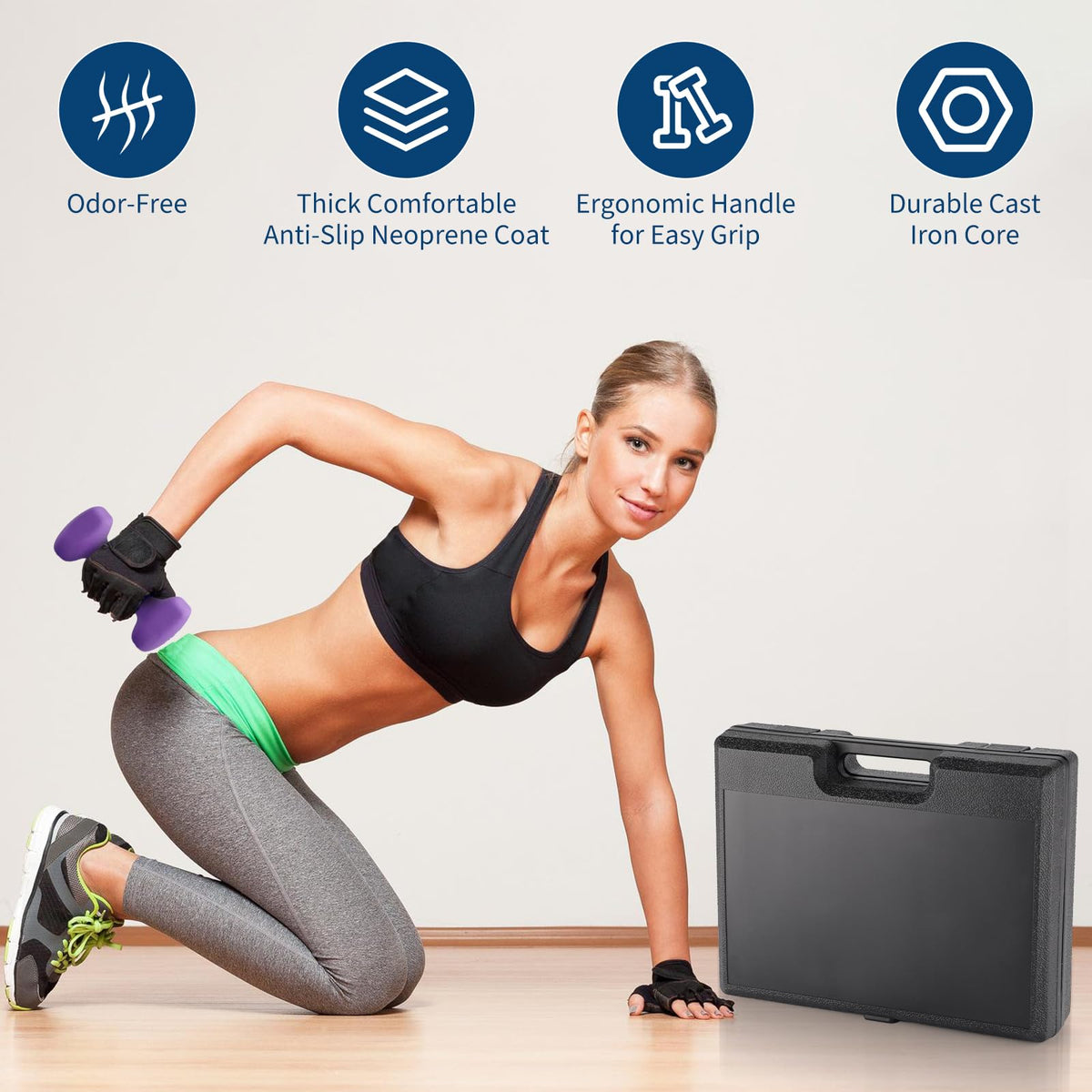 Neoprene Hex Dumbbell Set with Rack I496