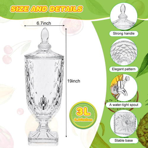2 Pcs 0.8 Gallon Glass Beverage Dispenser with Stand and Spigot P322417