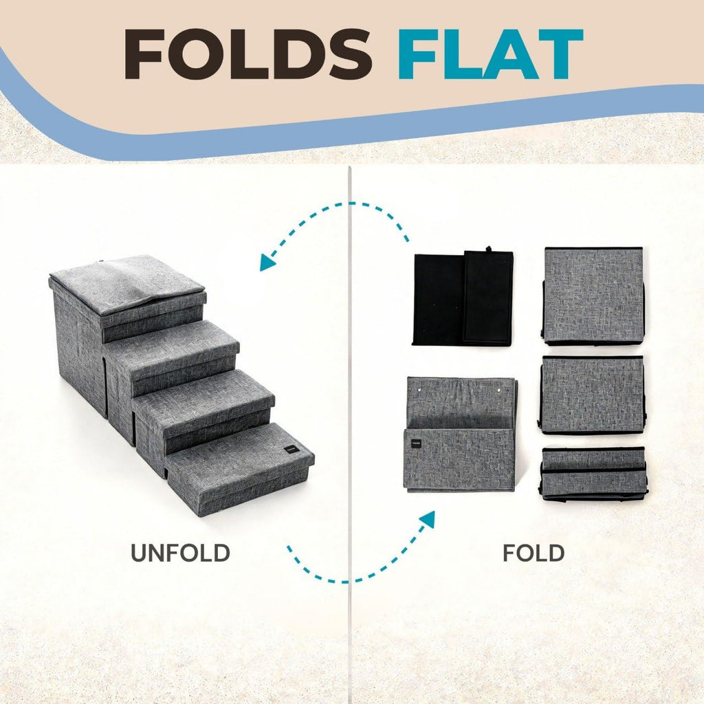 Foldable Grey 4 Steps Dog Stairs with Cushion E517548