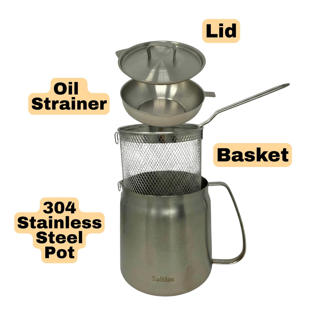 304 Stainless Steel Deep Fryer Pot with Basket and Oil Strainer, 3.5 L B9277