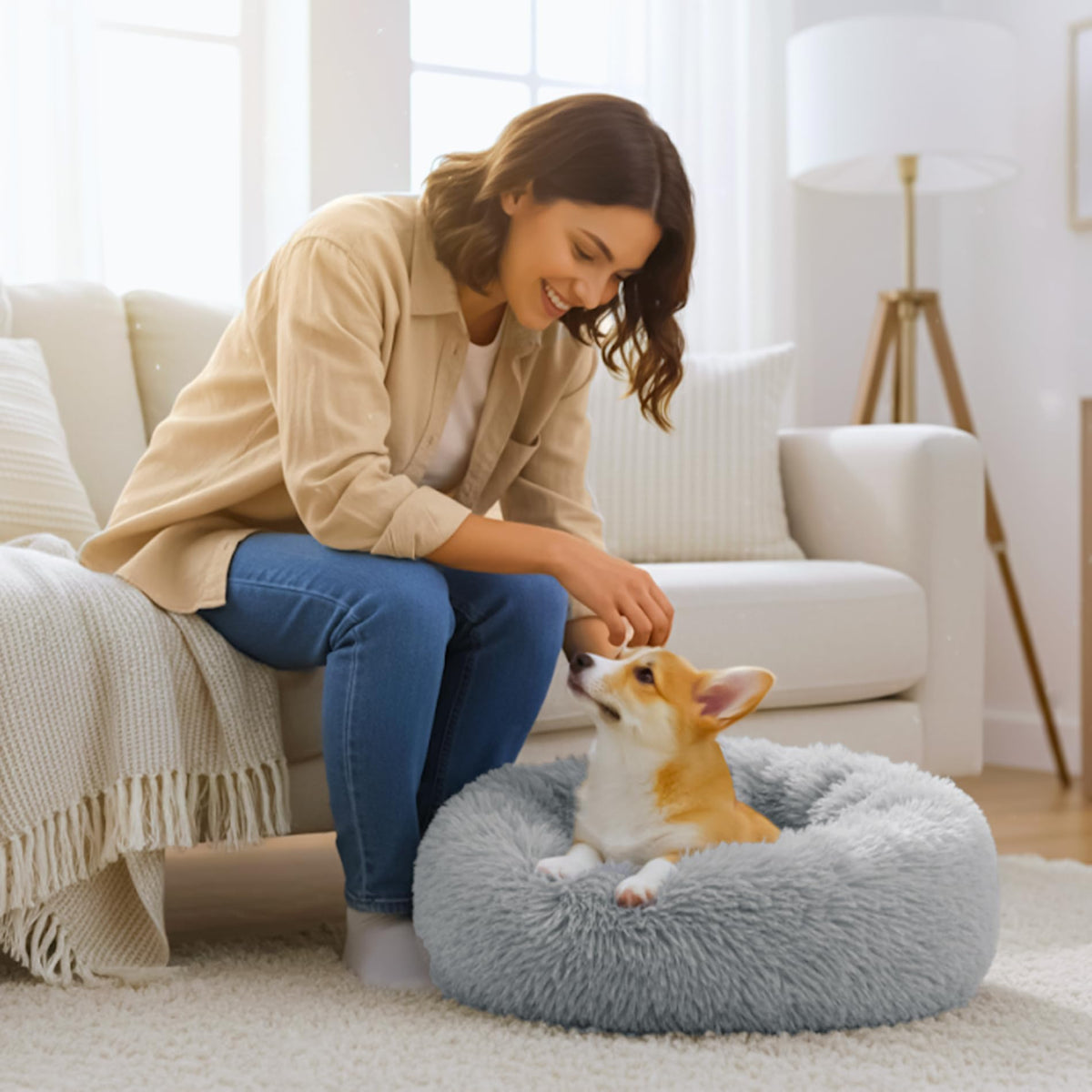 Round Fluffy Washable Anti-Anxiety Dog and Cat Bed K4541