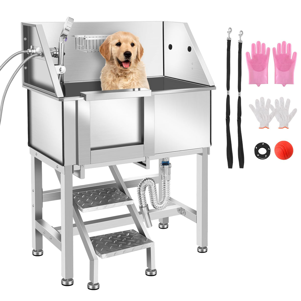 Height Adjustable Stainless Steel Dog Grooming Tub T39071