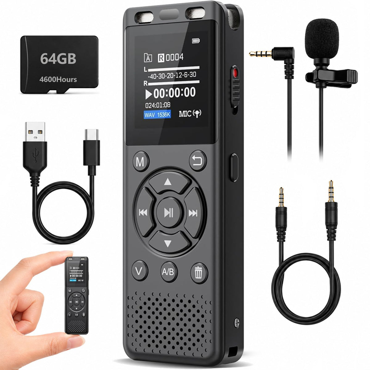 64GB Digital Voice Recorder with Playback Z4420