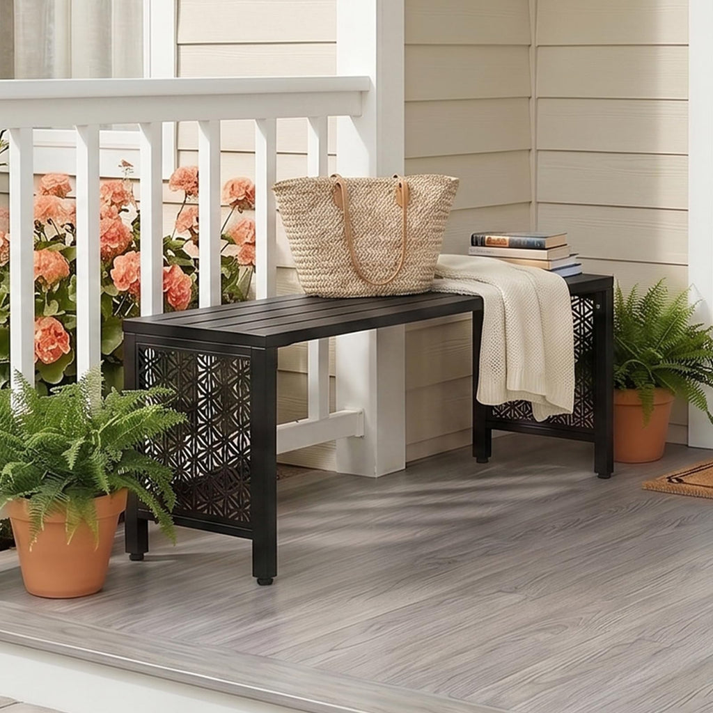 Black Metal Outdoor Bench E23728