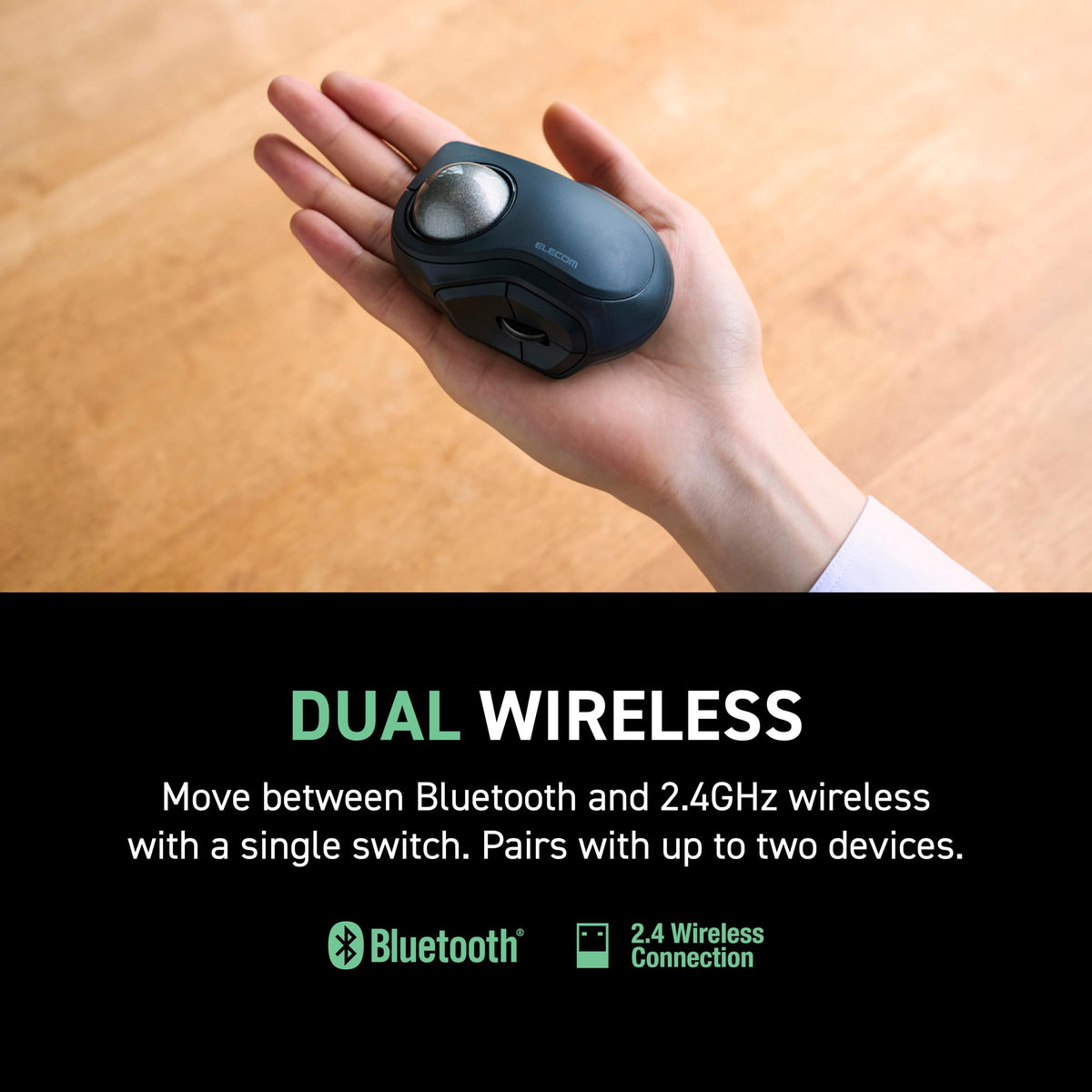 Wireless Trackball Mouse, Bluetooth and USB 2.4GHz, Silent Click, Compact F1066