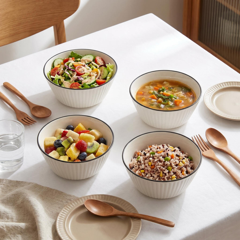 White Ceramic Serving Bowls Set of 4 F386416
