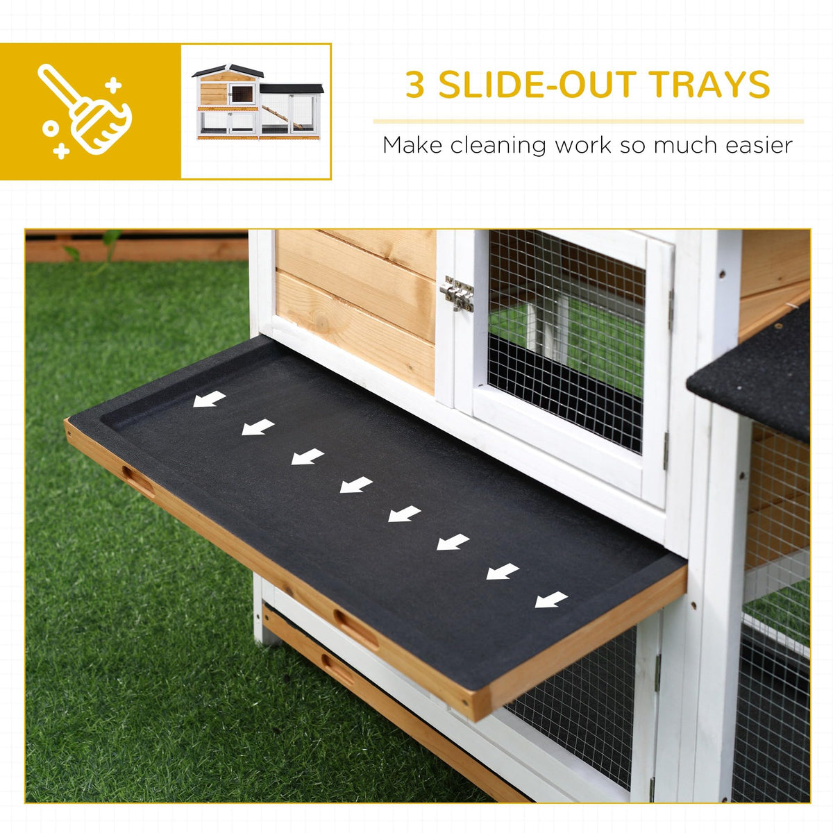 62" Wooden Small Animal Hutch with Run Area S565