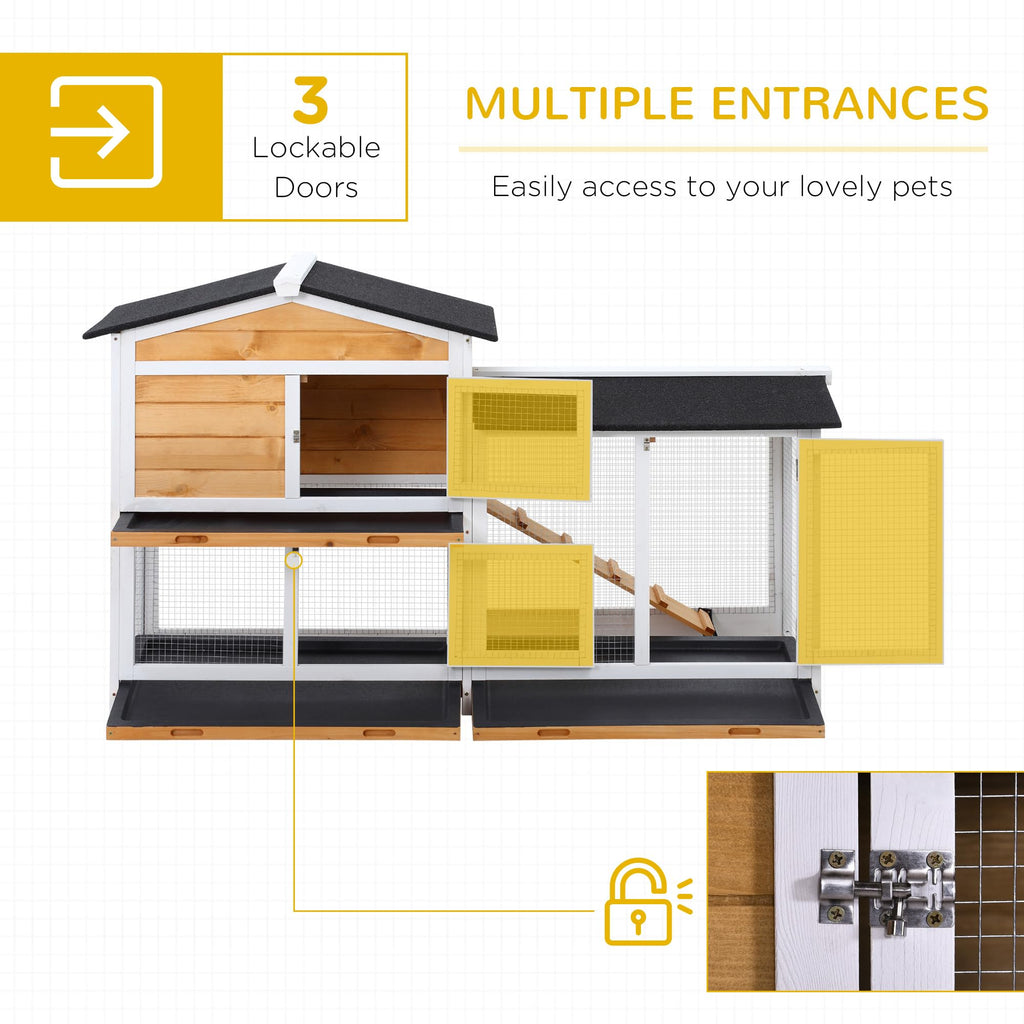 62" Wooden Small Animal Hutch with Run Area S565