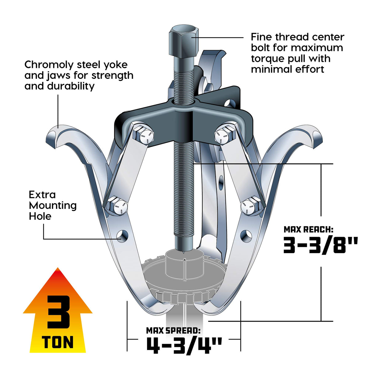 2/3 Jaw Reversible Gear Puller Set, 4-Inch Z274