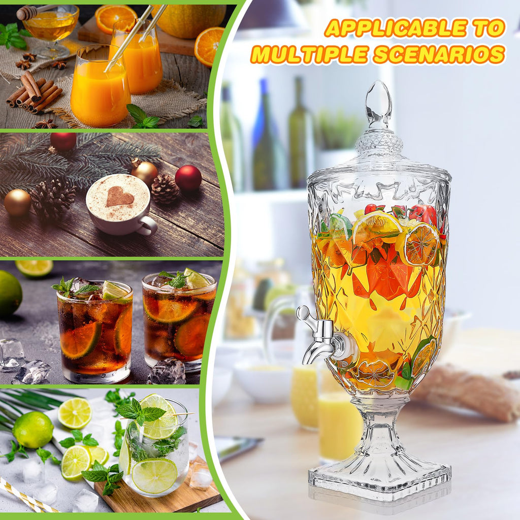 2 Pcs 0.8 Gallon Glass Beverage Dispenser with Stand and Spigot P322417