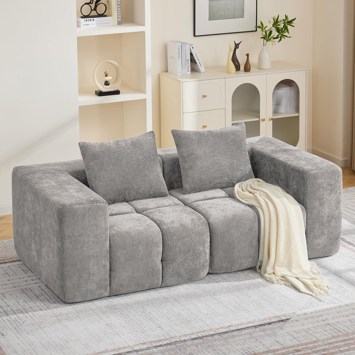 Light Grey Oversized Tufted Memory Foam Loveseat Q180523