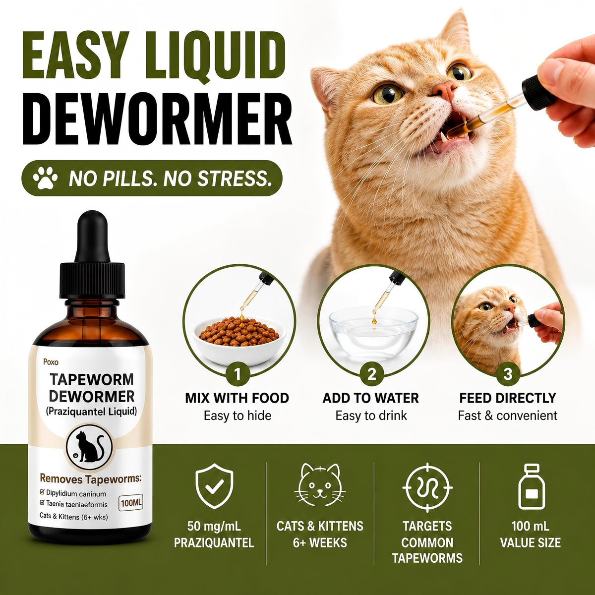 Cat Tapeworm Dewormer Liquid 100 mL A8208