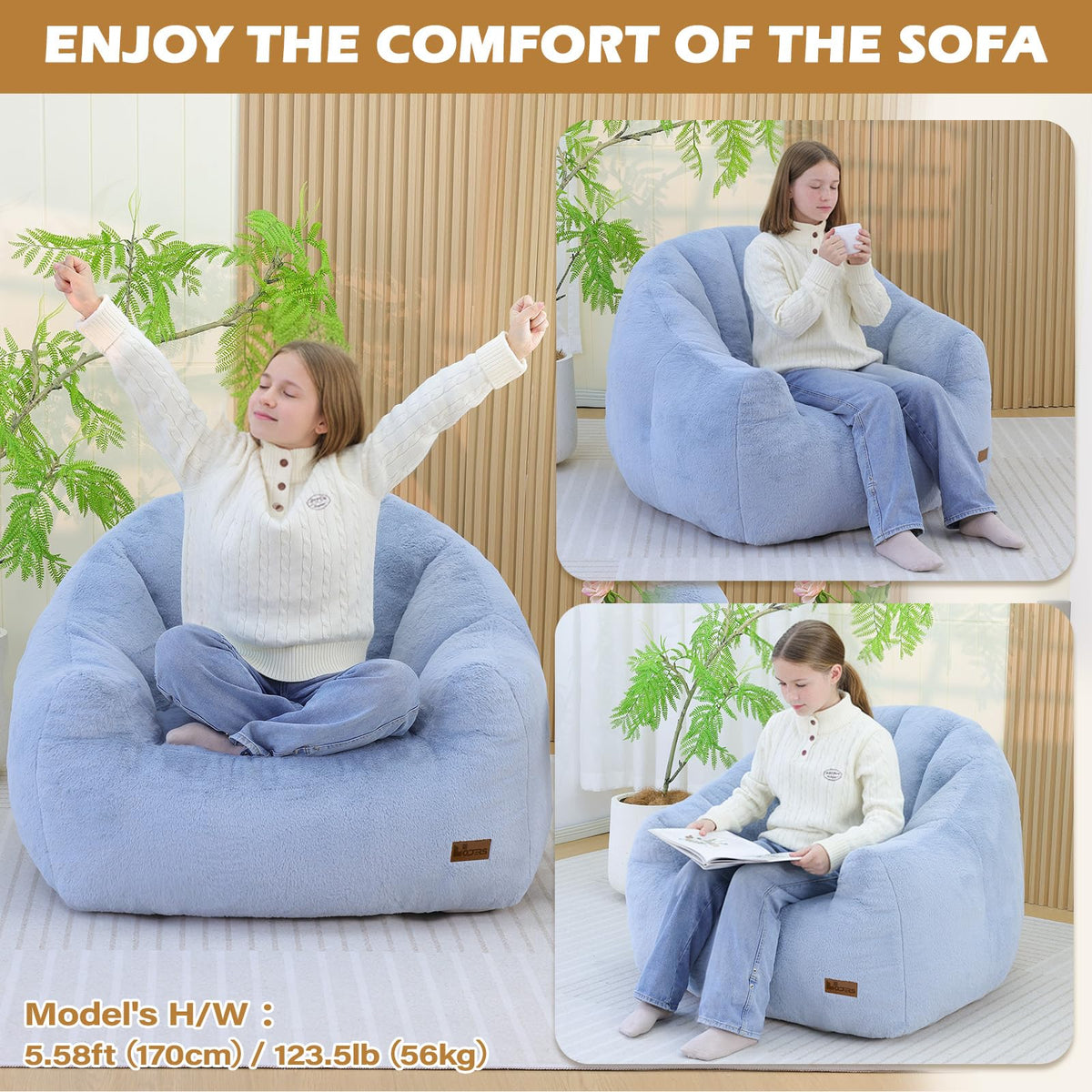 Light Blue Corduroy Bean Bag Chair T9914