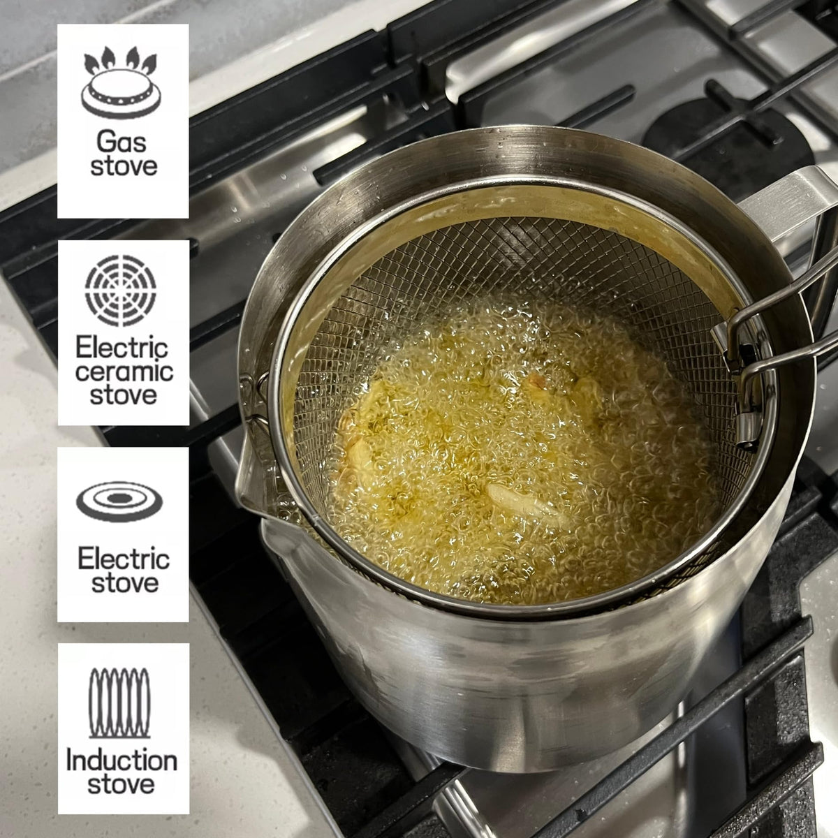 304 Stainless Steel Deep Fryer Pot with Basket and Oil Strainer, 3.5 L B9277