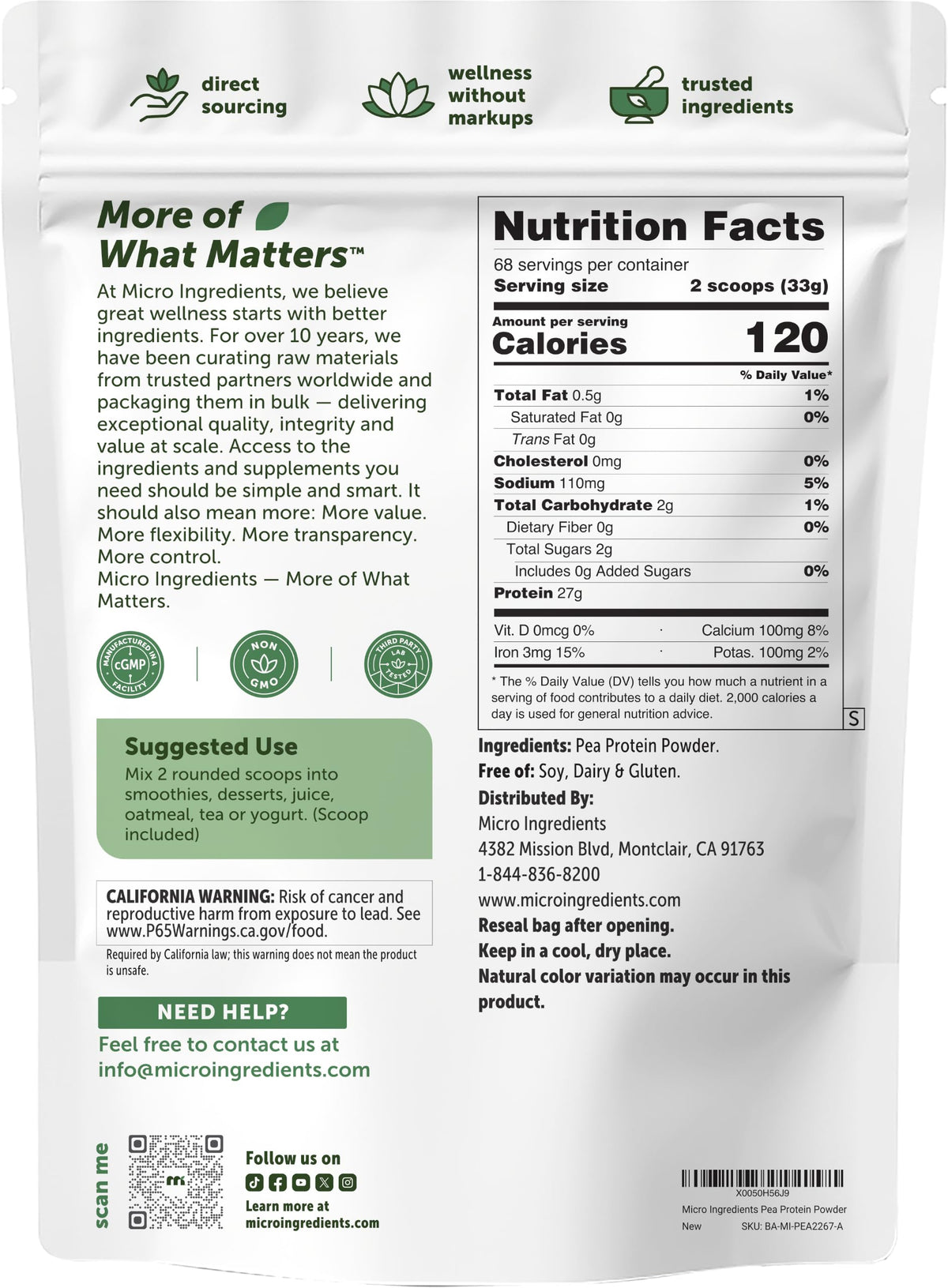 Pea Protein Powder 5lb Vegan I788