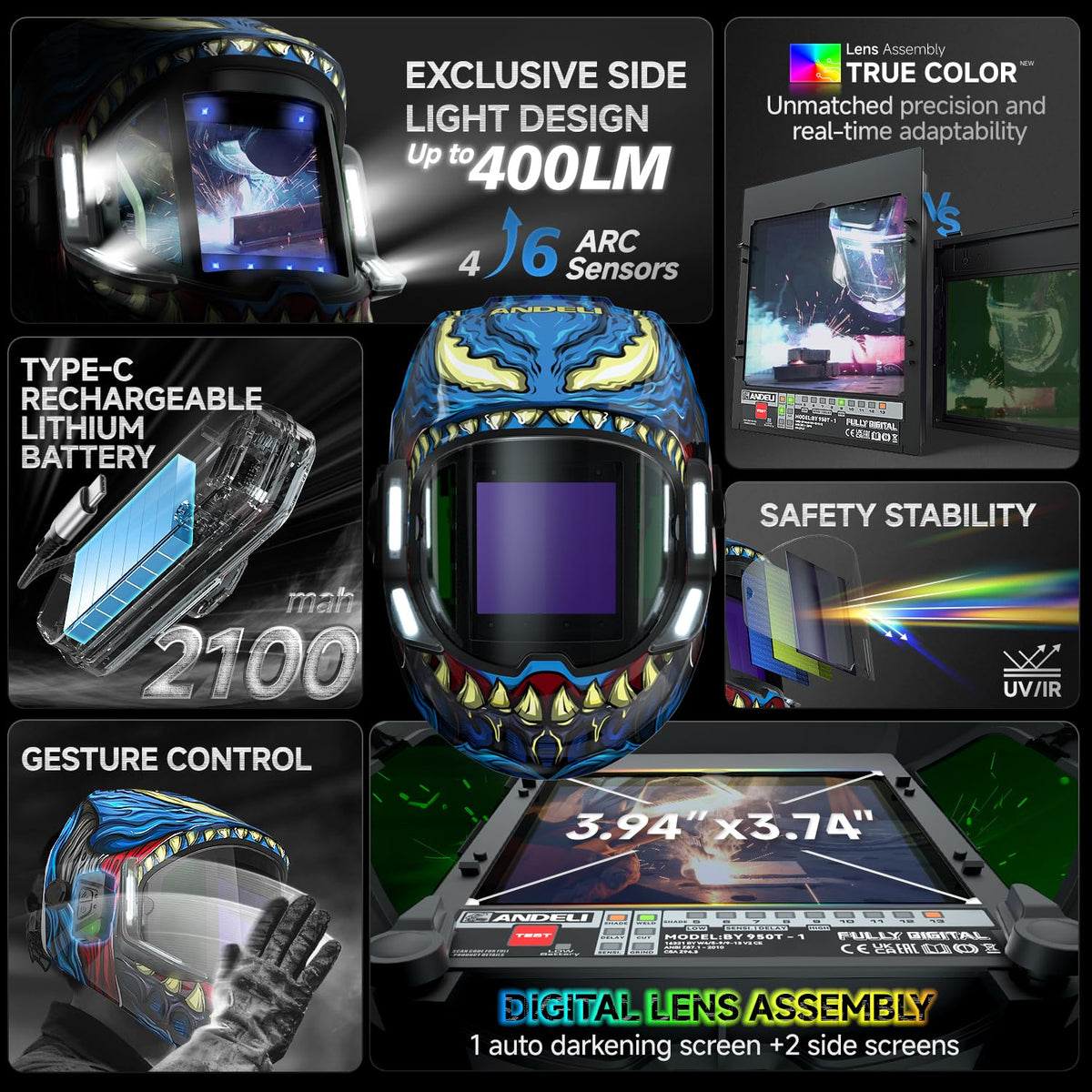 Auto Darkening Welding Helmet with Light E832
