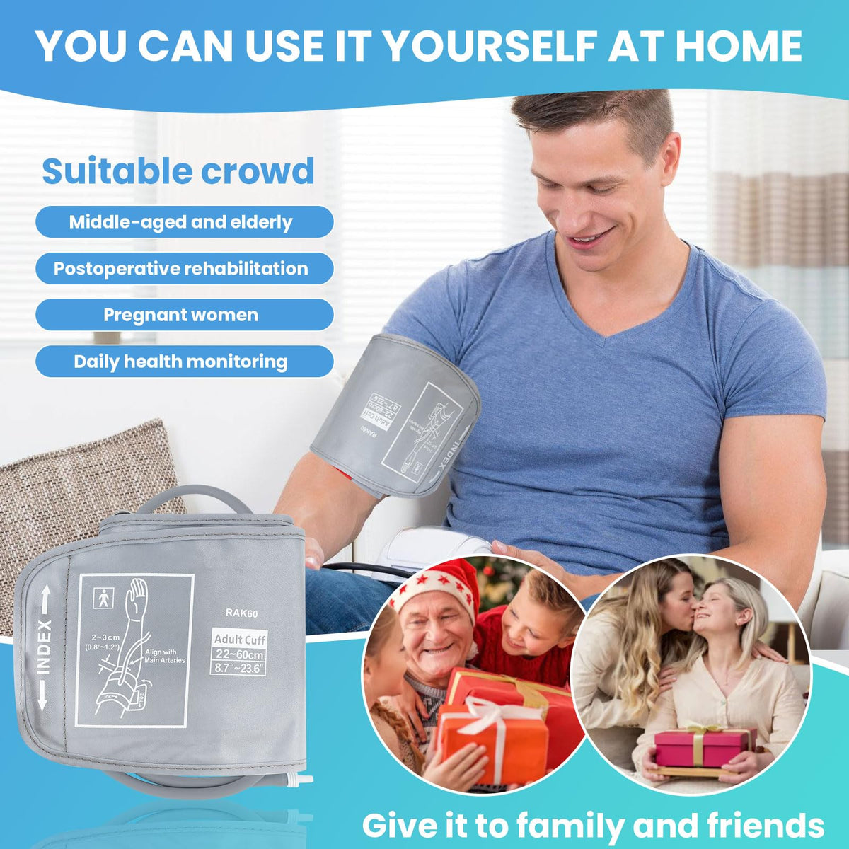 Extra Large Blood Pressure Cuff Replacement, 8.7"-23.6" Adjustable Upper Arm Cuff Q6348