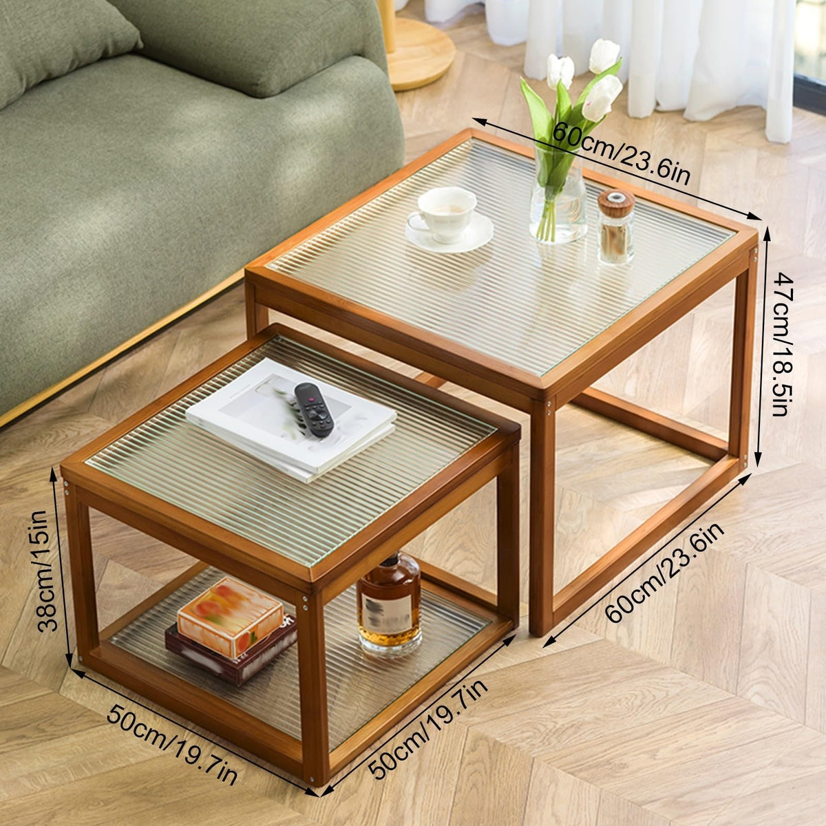 Square Coffee Table Set of Two, Natural Bamboo K360