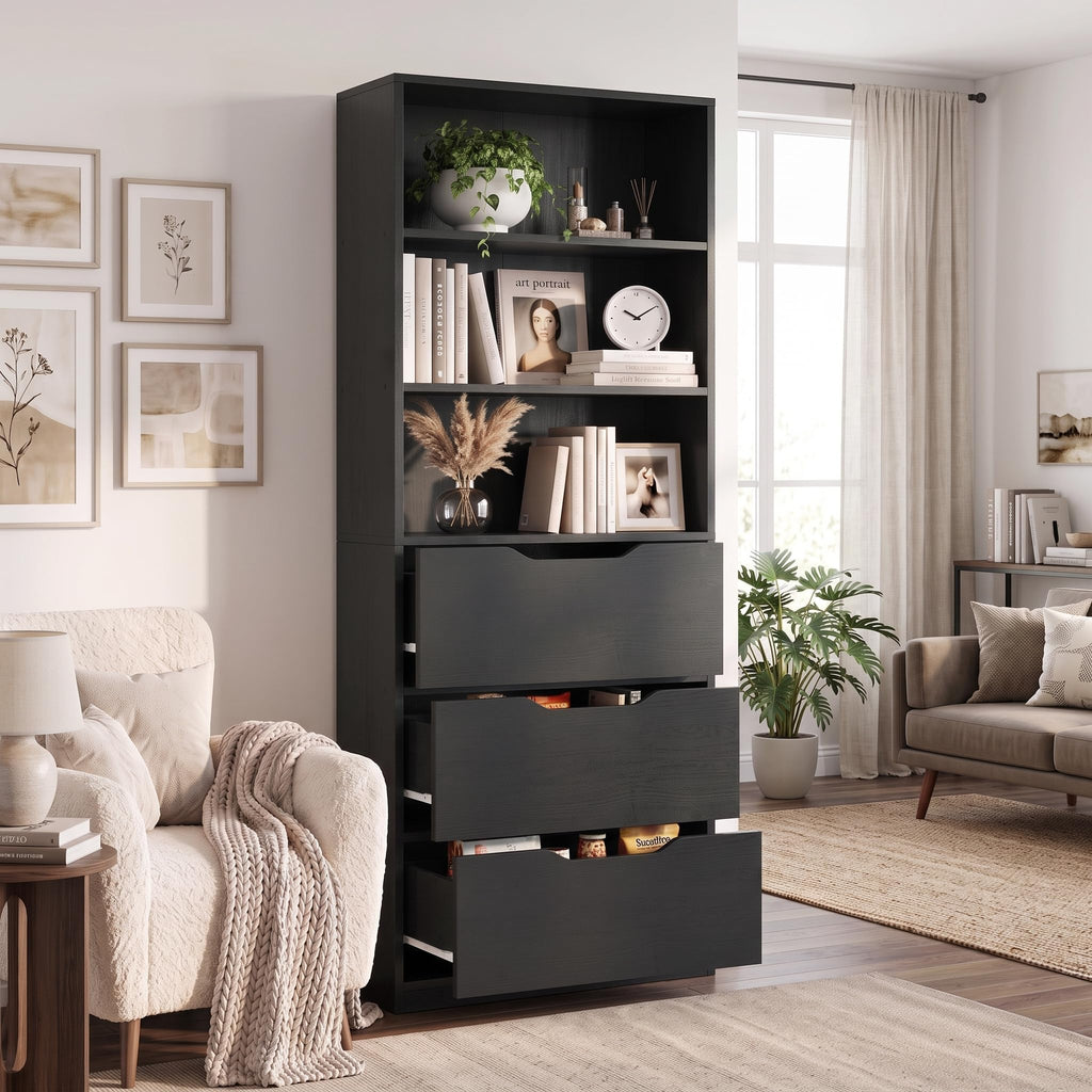 71” Tall Wood Bookshelf with 3 Drawers X828765