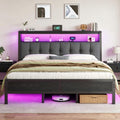 King Bed Frame with Charging Station Black E4727