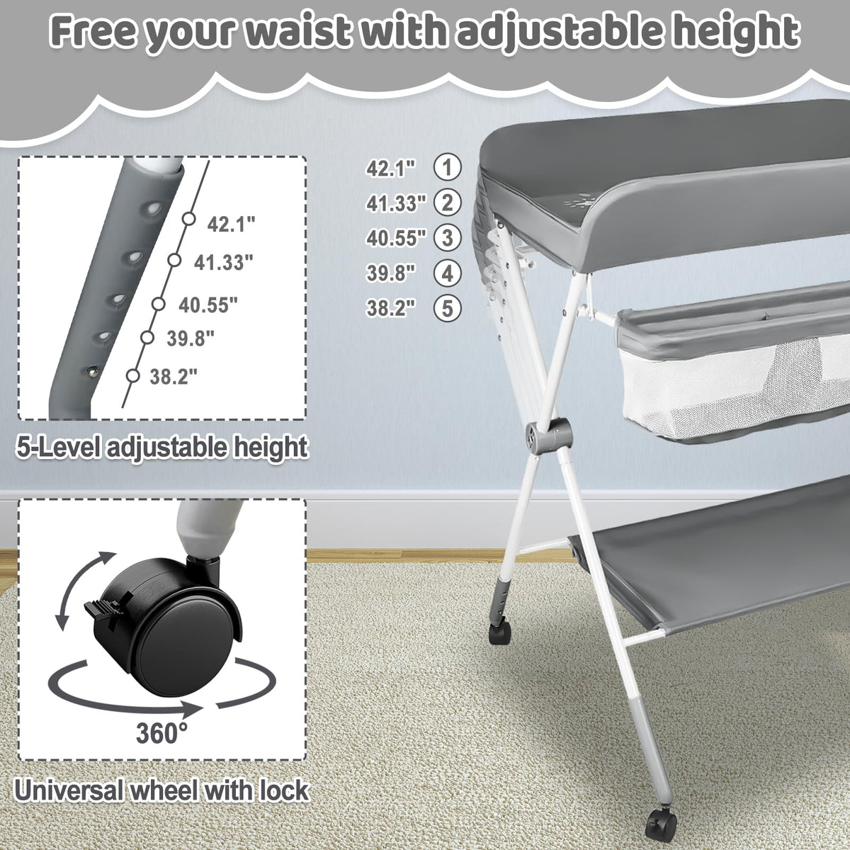 Portable Folding Baby Changing Table with Wheels C610298