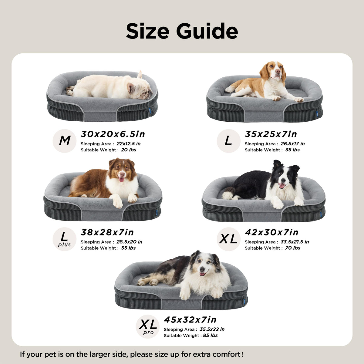Oval Orthopedic Dog Bed 35" Grey Y479