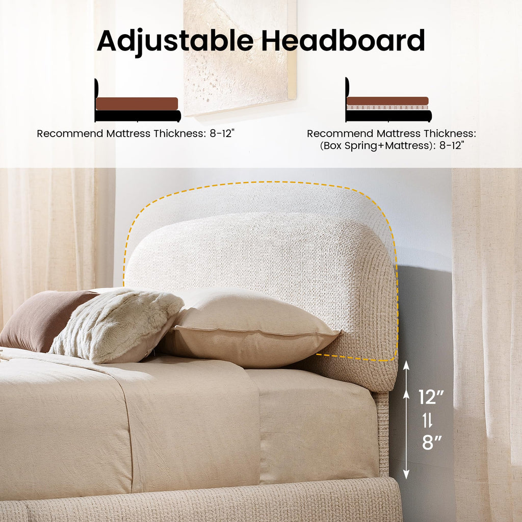 Queen Lift Up Storage Bed Frame with Adjustable Headboard, Beige J6225