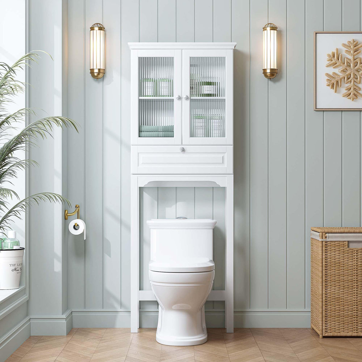Over the Toilet Storage Cabinet with Glass Doors, White I1476