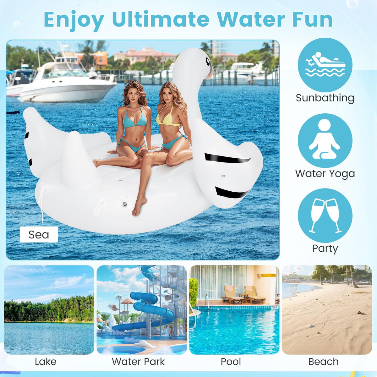 4-Person Inflatable Pool Float with Cup Holders D135488